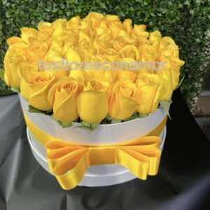 Caja circular rosas amarillas