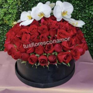 Rosas y orquídeas blancas