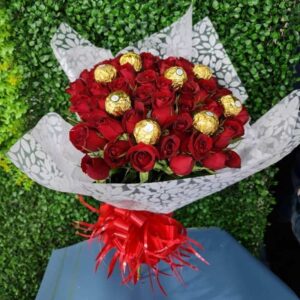 Ramo de rosas y chocolates